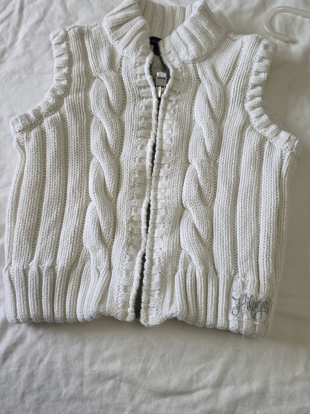 Tommy Hilfiger White Cable Knit Zip-Front Sleeveless Vest